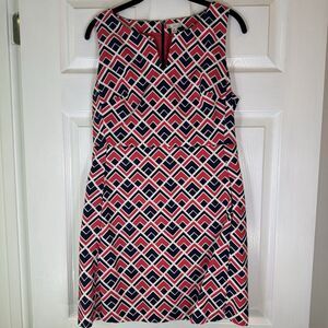 GAP Dress 10P Pink Blue White Geometric Lined Sheath Sleeveless Dress Midi EUC